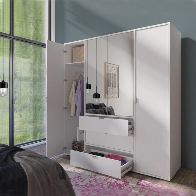 Modern 4 door Wardrobe cabinet in White