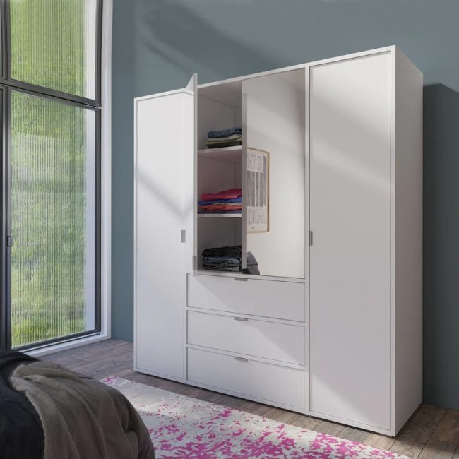 Modern 4 door Wardrobe cabinet in White