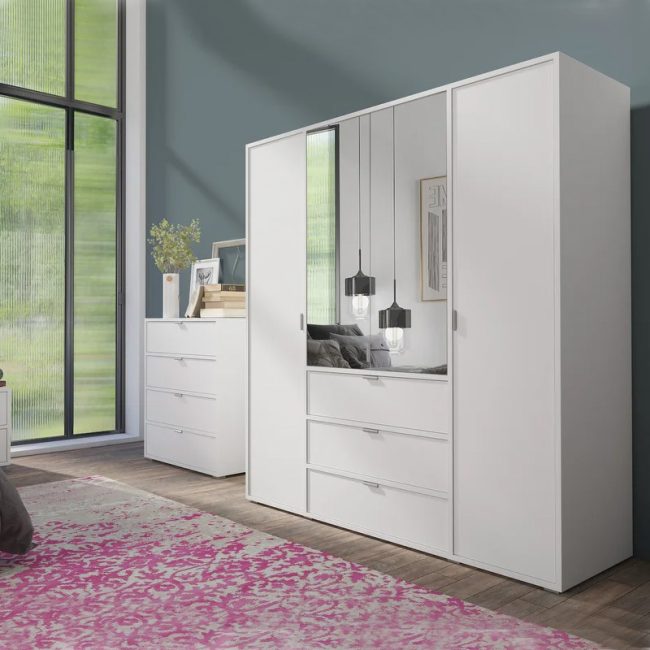 Modern 4 door Wardrobe cabinet in White