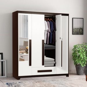 Modern Minimalist 4 Door Wardrobe with Mirror