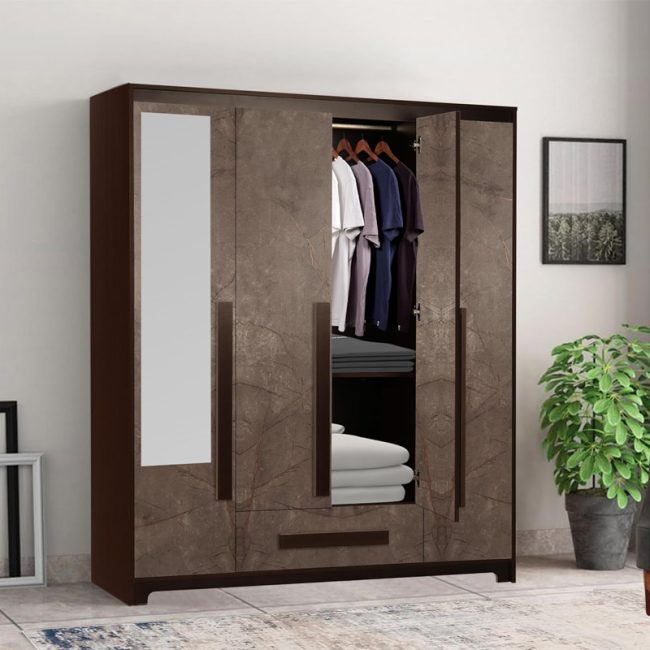 Modern Minimalist 4 Door Wardrobe with Mirror