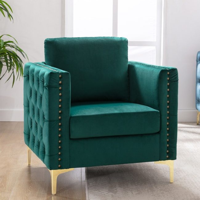 Modern Velvet Tufted Button Accent Chair