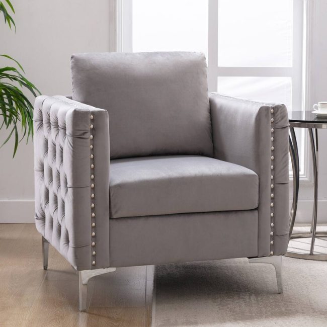 Modern Velvet Tufted Button Accent Chair