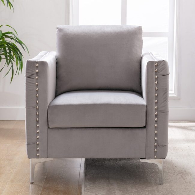 Modern Velvet Tufted Button Accent Chair