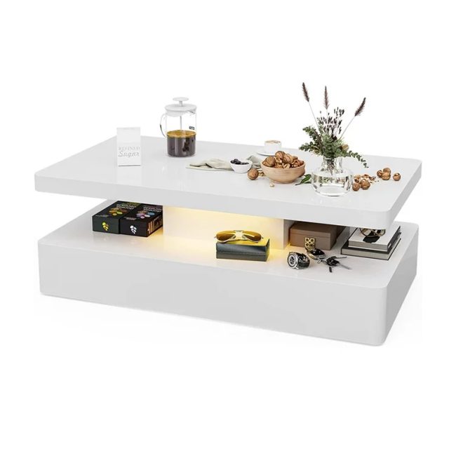 Rectangle Design White 2 Tiers Coffee Table