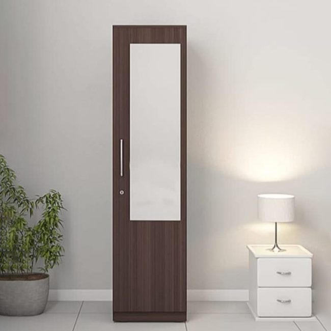 Single Door Wardrobe Walnut Finish