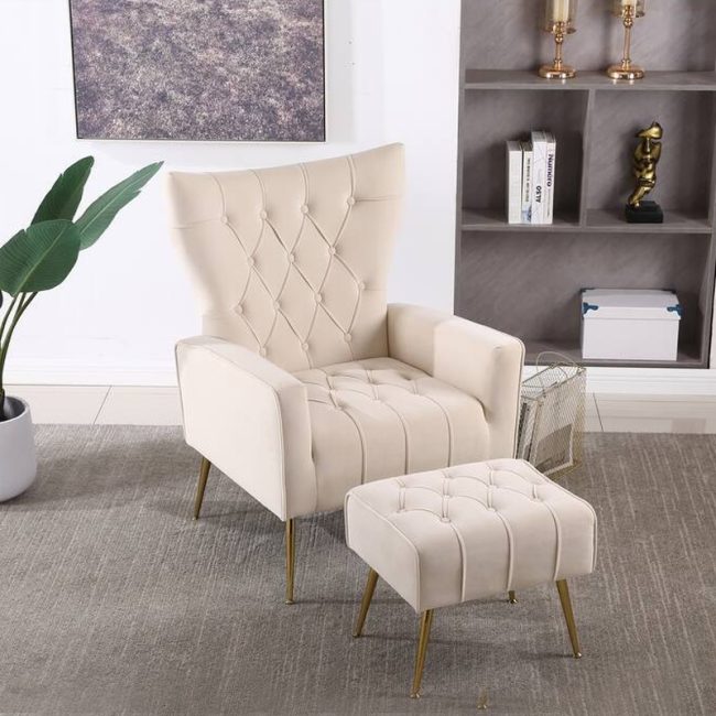 Sleek Button Tufted Wingback Comfy Armchair