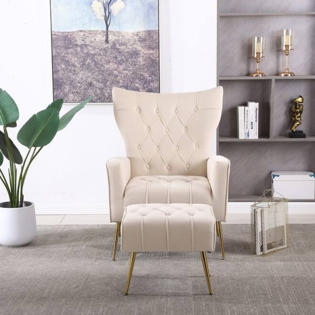 Sleek Button Tufted Wingback Comfy Armchair