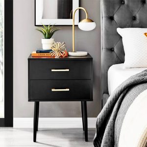 Transitional 2 Drawers Nightstand for Bedroom