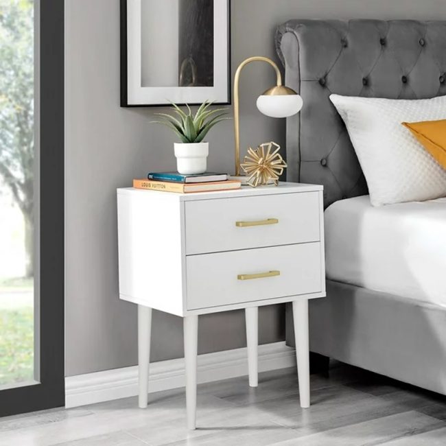 Transitional 2 Drawers Nightstand for Bedroom