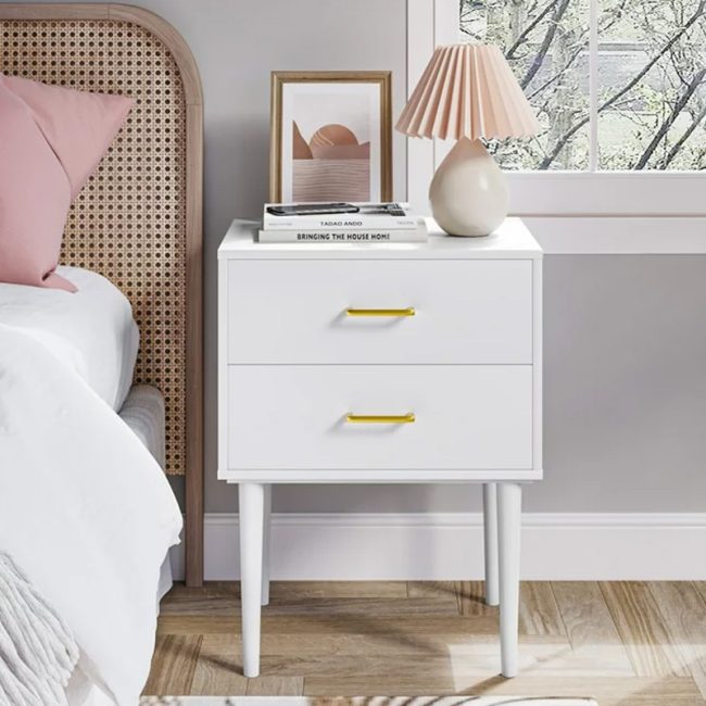 Transitional 2 Drawers Nightstand for Bedroom