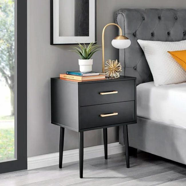 Transitional 2 Drawers Nightstand for Bedroom