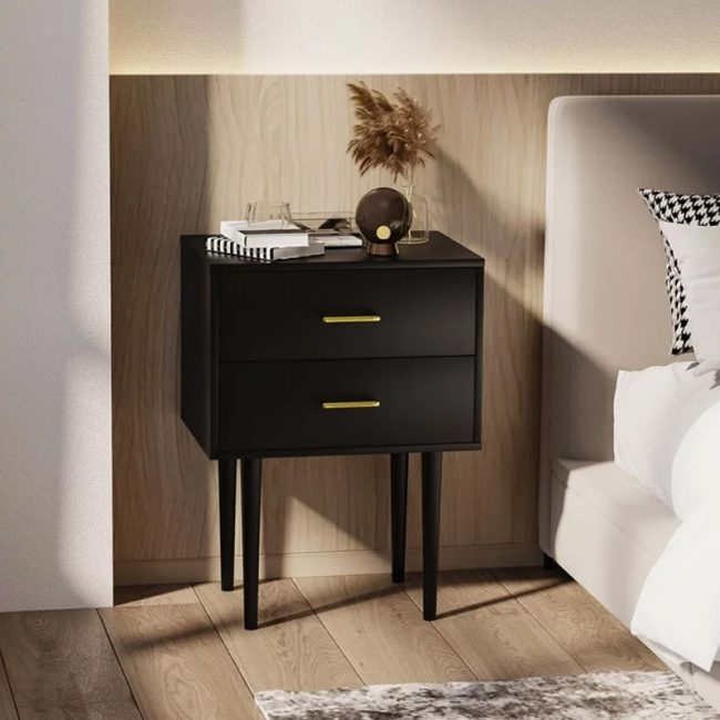 Transitional 2 Drawers Nightstand for Bedroom