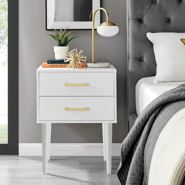 Transitional 2 Drawers Nightstand for Bedroom