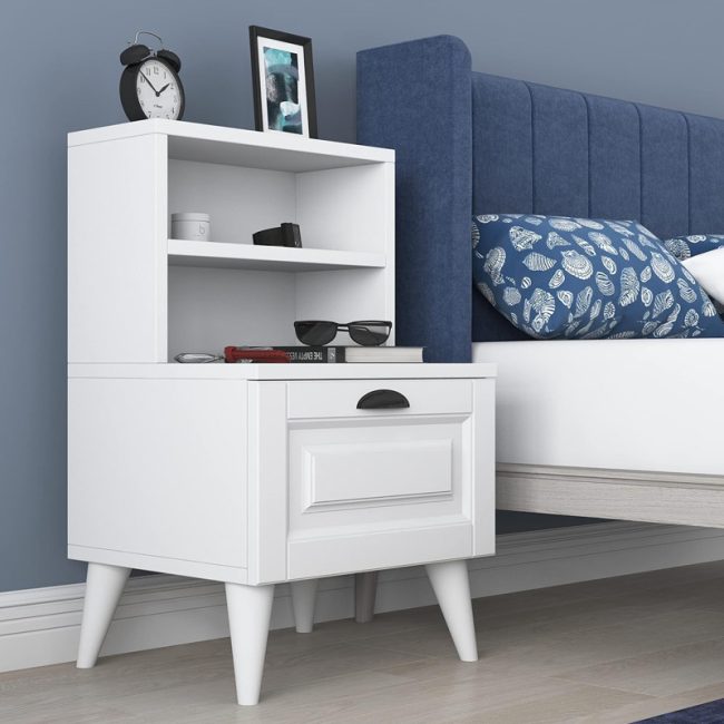 Unique Design Nightstand with Open Shelves