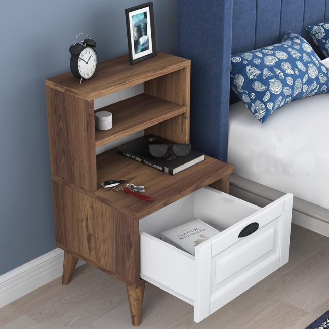 Unique Design Nightstand with Open Shelves