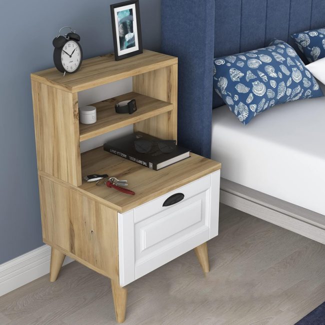 Unique Design Nightstand with Open Shelves