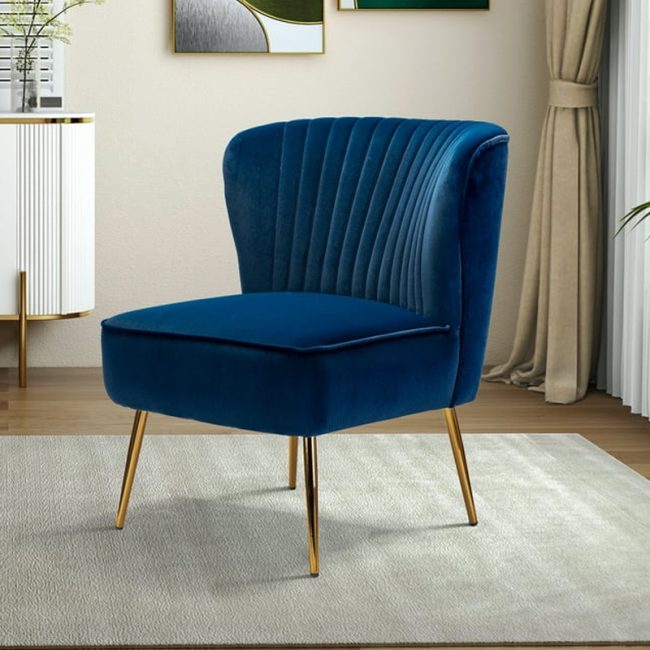 Velvet Upholstered Accent Armless with Gold Legs