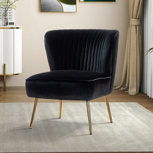 Velvet Upholstered Accent Armless with Gold Legs