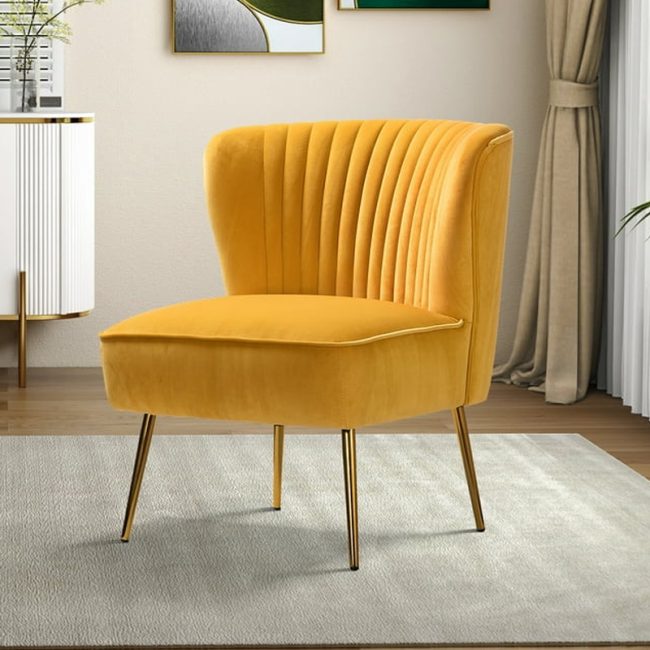 Velvet Upholstered Accent Armless with Gold Legs