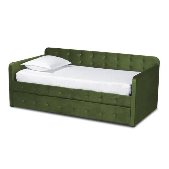 Velvet Upholstered Daybed with Trundle Bed