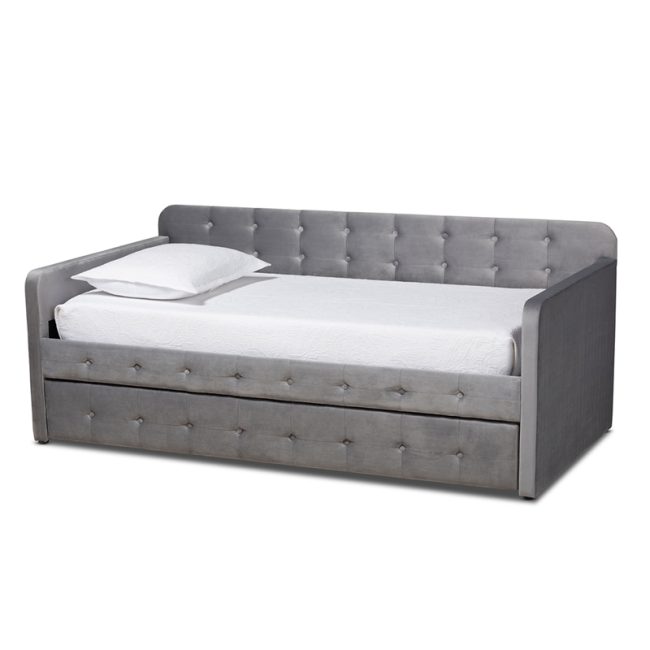 Velvet Upholstered Daybed with Trundle Bed