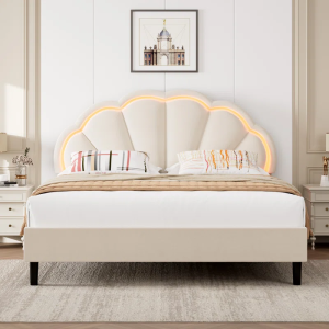 FSM Flower Silhouette Headboard Upholstered Platform Beds