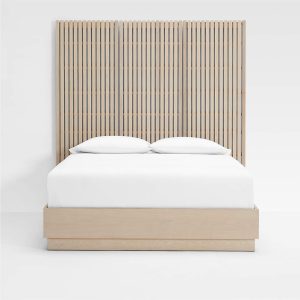 Buy Now Bed and Panels Batten White Oak Queen Plinth-Base