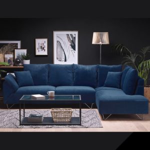 Left Hand Corduroy Corner Sofa Navy Blue