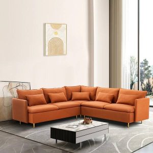 L-Shape Teddy Fabric Corner Sectional Sofa