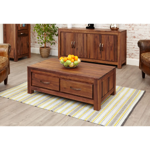 4 Drawer Low Rectangular Central Table In Walnut Wood