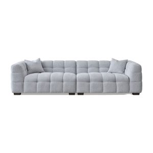 Best Sofa with Footstool – Bubble Tufted Pearl Grey Boucle Chunky