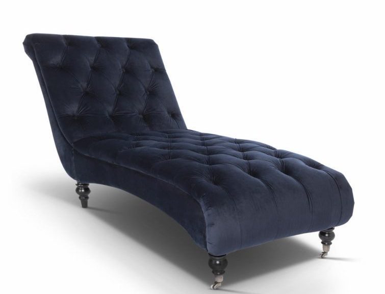 Velvet Navy Blue Layla Chesterfield Chaise Lounge - FSM FURNITURE