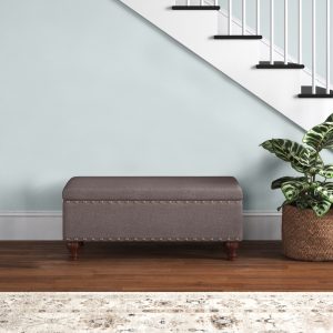 Nailhead Trim Upholstered Ottoman Storage Bench