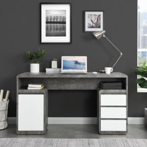 Buy FSM – Wooden Computer Desk In Concrete Effect And Gloss White