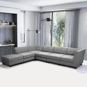 FSM 6 Pieces Modern Sectional Sofa In Grey