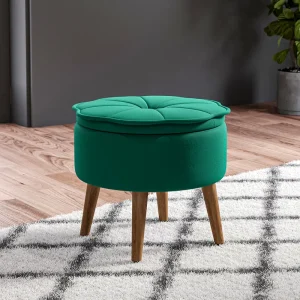 FSM Blue Velvet Tufted Round Ottoman