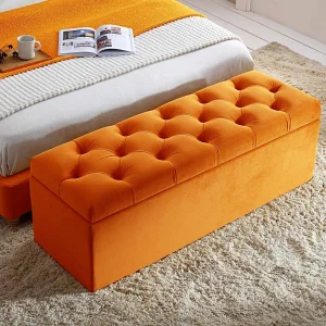 FSM Luxurious Plush Velvet Upholstered Ottoman