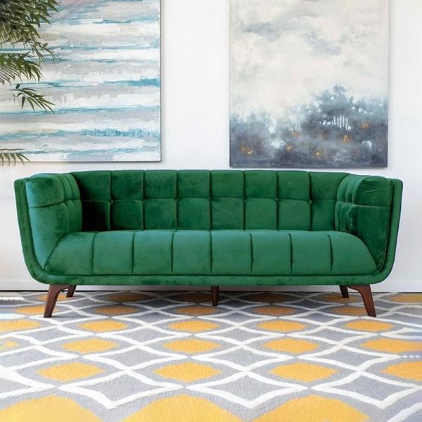 3-Seater Tufted Velvet Sofa with Flared Arms