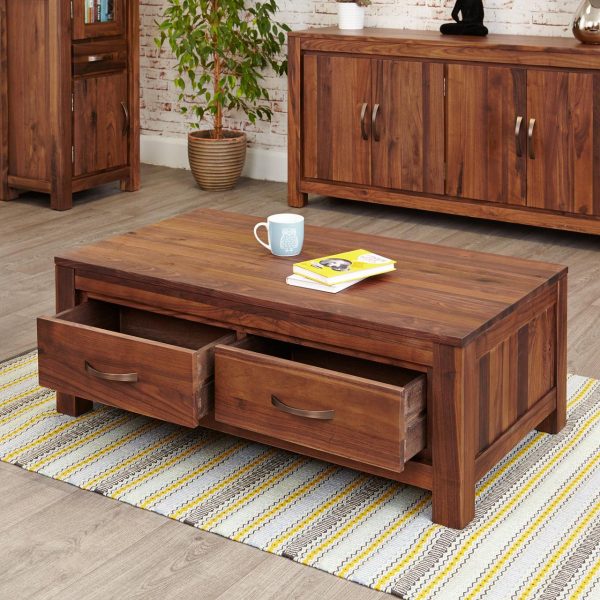 4 Drawer Low Rectangular Central Table In Walnut Wood