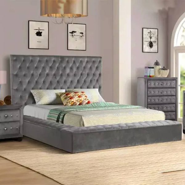 Upholstered 4 Piece Bedroom Set in Elegant Grey