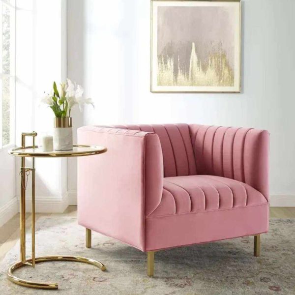 Amicie Velvet Arm Chair with Channel Tufting