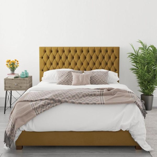 Angel Deep Mustard Velvet Queen Bed