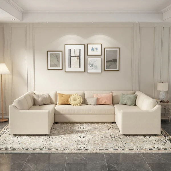 6-Seat Upholstered Corner Sofa with Back Cushions