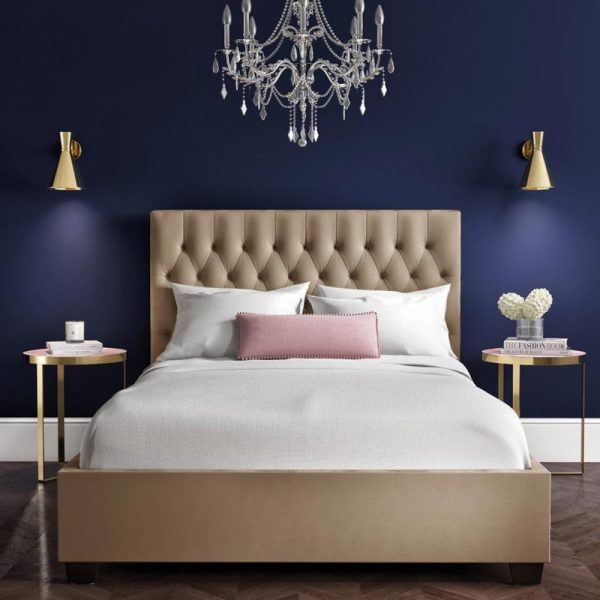 Beige Velvet Chesterfield Ottoman Bed