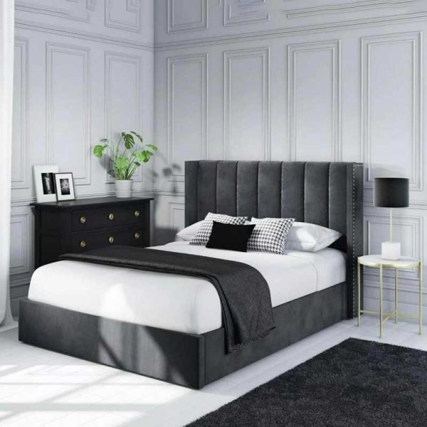Wing Back Bed Velvet Upholstered