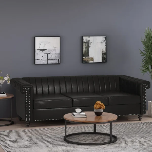 Drury Channel Stitch 3 Seater Nailhead Couch