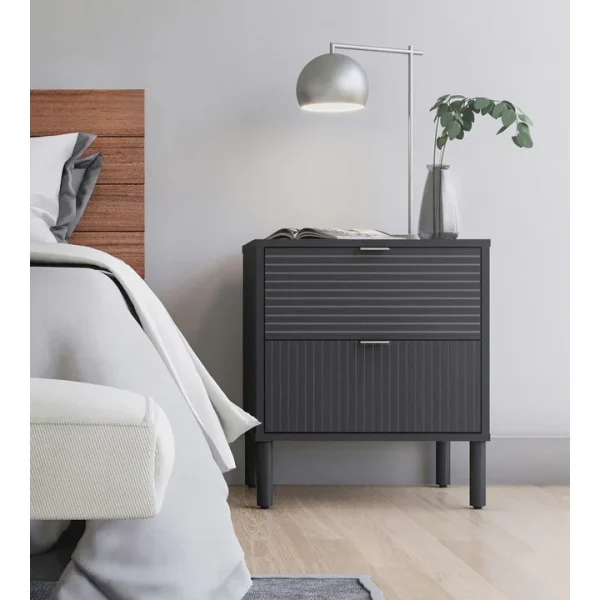 Elegant Merk Black Nightstand 2 Drawers