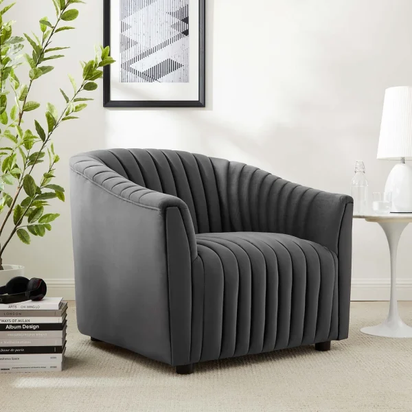 Elegant Velvet Channel Tufted Armchair