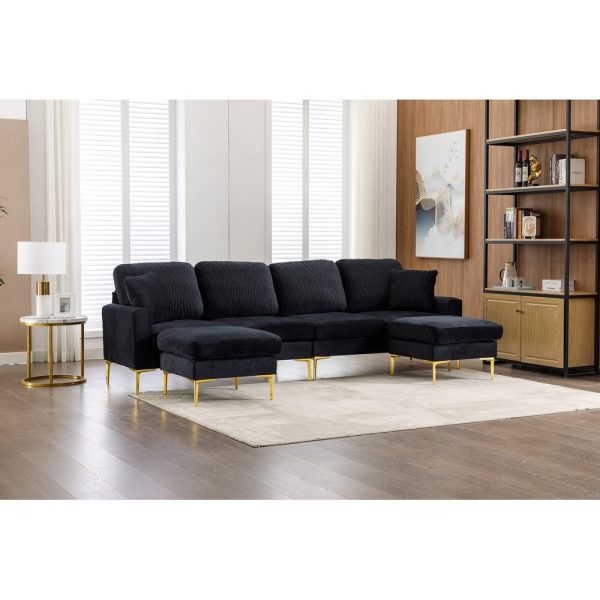 European Style U-Shape Fabric Upholstered Sectional Sofa with Metal legs